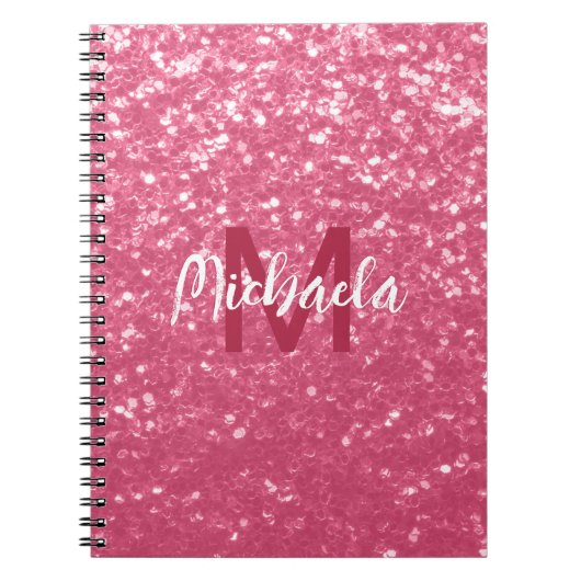 Carnet Rose faux pailleté rose clair Monogramme (Devant)