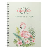 Carnet Rose flamingo tropical monogramme vert (Devant)