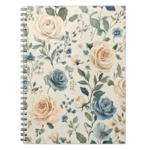 Rose Florale Bleue et Rose Pâle Vintage