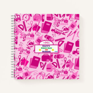 Carnet rose girly Motif personnalisable de rentrée scolai