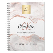 Carnet Rose gold agate logo monogramme élégant affaires (Devant)