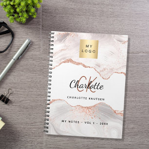 Carnet Rose gold agate logo monogramme élégant affaires 
