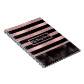 Carnet Rose Gold Black & Pink Modern Glam rayures (Côté Droit)