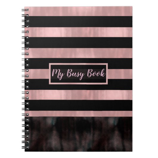 Carnet Rose Gold Black & Pink Modern Glam rayures (Devant)