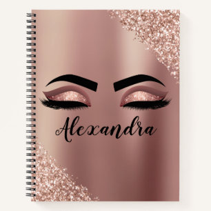 Carnet Rose Gold Blush Pink Monogram Glitter Eyelashes
