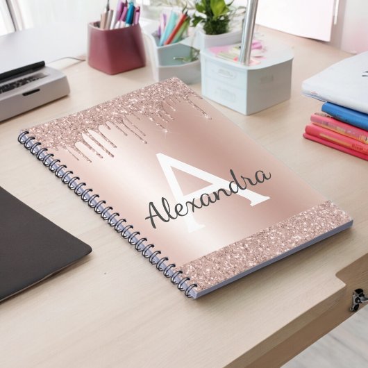 Carnet Rose Gold - Blush Pink Paillettes Métal Monogramme