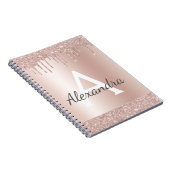 Carnet Rose Gold - Blush Pink Paillettes Métal Monogramme (Côté Droit)