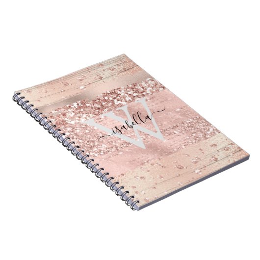 Carnet Rose Gold Brush Strots Parties scintillant Script  (Côté Droit)