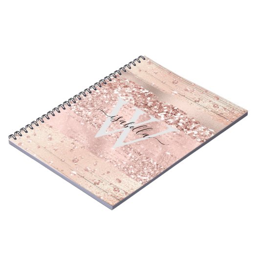 Carnet Rose Gold Brush Strots Parties scintillant Script  (Côté gauche)