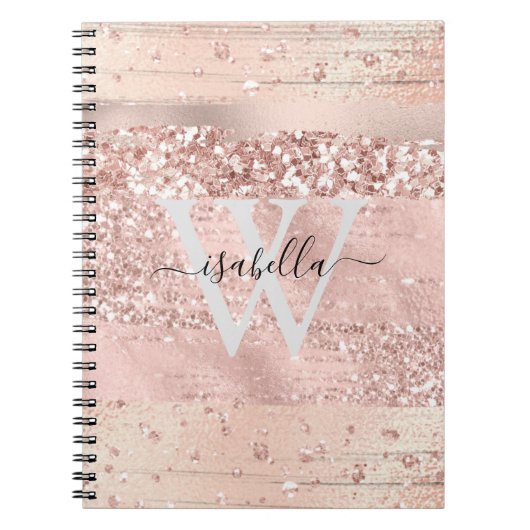 Carnet Rose Gold Brush Strots Parties scintillant Script  (Devant)