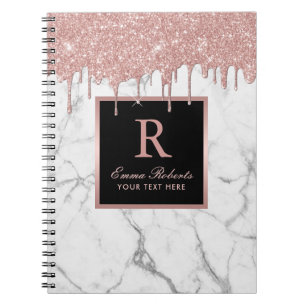 Carnet Rose Gold Drives Élégant Monogramme Marbre blanc