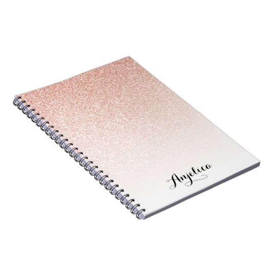 Carnet Rose Gold Faux Glitter Ombre Script Name Notebook (Côté Droit)