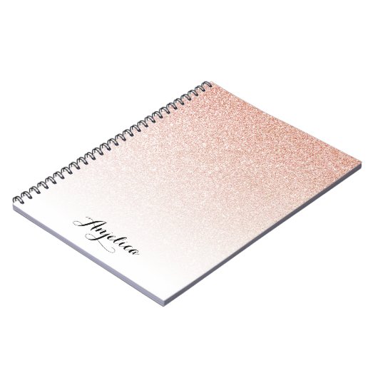 Carnet Rose Gold Faux Glitter Ombre Script Name Notebook (Côté gauche)
