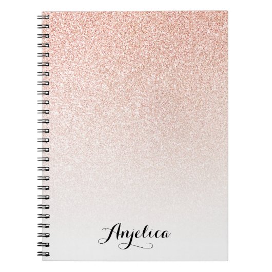 Carnet Rose Gold Faux Glitter Ombre Script Name Notebook (Devant)