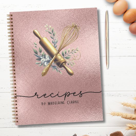 Carnet Rose Gold Foil & Gold Whisk Boulangerie Ustensiles