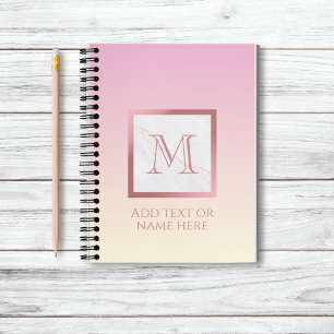 Carnet Rose Gold Girly Marbre Monogramme Rose Vanille Omb