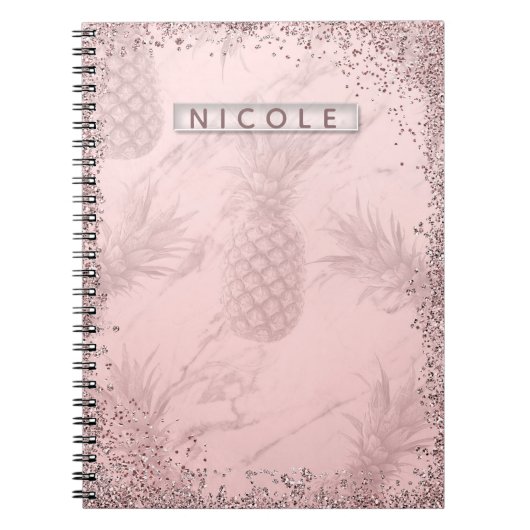 Carnet Rose Gold Glitter Ananas Tropical Chic (Devant)