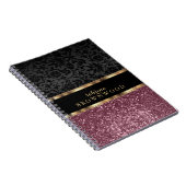 Carnet Rose Gold Glitter and Black Damask  (Côté Droit)