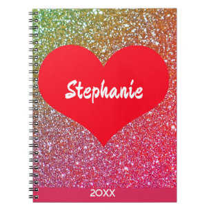 Carnet Rose Gold Glitter Coeur Rouge Saint-Valentin Nom