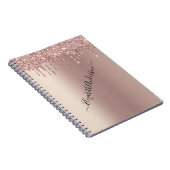 Carnet Rose Gold Glitter Drips Monogram Nom Tendance Fémi (Côté Droit)