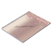 Carnet Rose Gold Glitter Drips Monogram Nom Tendance Fémi (Côté gauche)