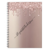 Carnet Rose Gold Glitter Drips Monogram Nom Tendance Fémi (Devant)