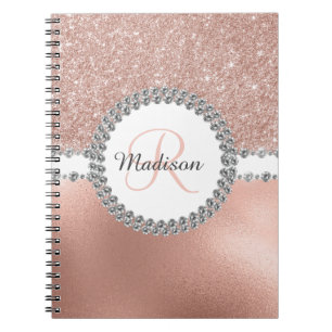 Carnet Rose Gold Glitter Glam Monogramme Diamant
