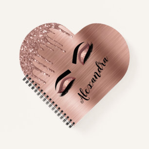 Carnet Rose Gold Glitter Sparkle Eyelashes Monogram