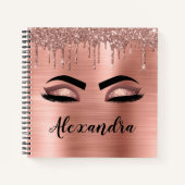 Carnet Rose Gold Glitter Sparkle Eyelashes Monogram (Devant)