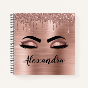 Carnet Rose Gold Glitter Sparkle Eyelashes Monogram