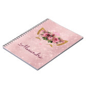 Carnet Rose Gold Kitty Sparkle Princess Monogramme Nom (Côté gauche)