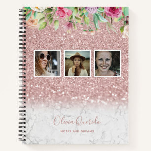 Carnet Rose Gold Marble Parties scintillant Floral Nom Ph