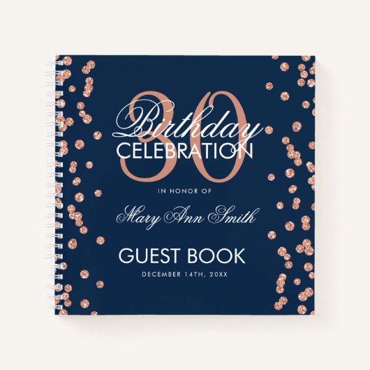 Carnet Rose Gold Navy 30e anniversaire Guestbook Confetti (Devant)