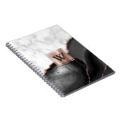 Carnet Rose Gold Noir Agate Marbre Blanc Monogramme (Côté Droit)