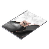Carnet Rose Gold Noir Agate Marbre Blanc Monogramme (Côté gauche)