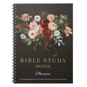 Carnet Rose Gold Noir Élégant Floral Étude de Bible Perso