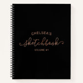 Carnet Rose Gold Noir Script Calligraphie Nom Sketchbook (Devant)