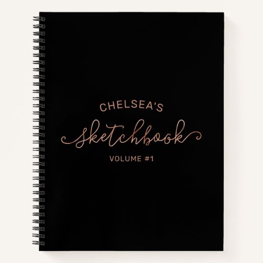 Carnet Rose Gold Noir Script Calligraphie Nom Sketchbook (Devant)
