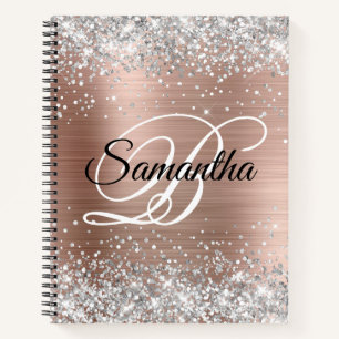 Carnet Rose Gold Pailleté Argenté Monogramme Fantaisie
