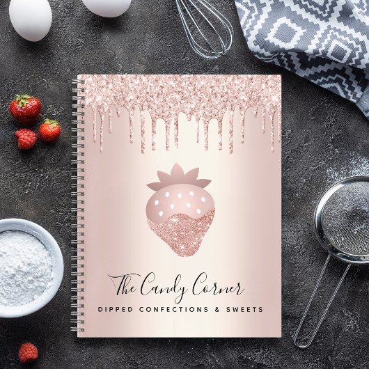 Carnet Rose Gold Pailleté Gouttes de Fraise Confiserie