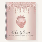 Carnet Rose Gold Pailleté Gouttes de Fraise Confiserie (Devant)