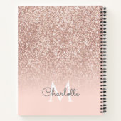 Carnet Rose Gold Pailleté Rose Clair Monogramme Élégant (Dos)