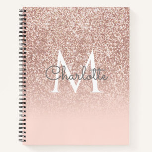 Carnet Rose Gold Pailleté Rose Clair Monogramme Élégant