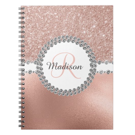 Carnet Rose Gold Paillettes Glam Monogramme Diamant (Devant)