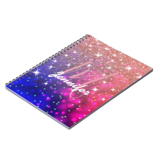 Carnet Rose Gold Parties scintillant Galaxy Espace Monogr (Côté gauche)