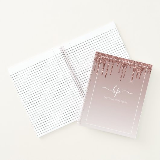 Carnet Rose Gold Parties scintillant Monogramme Moderne t (Intérieur)
