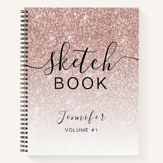 Carnet Rose Gold Parties scintillant Sketchbook Nom Éléga (Devant)