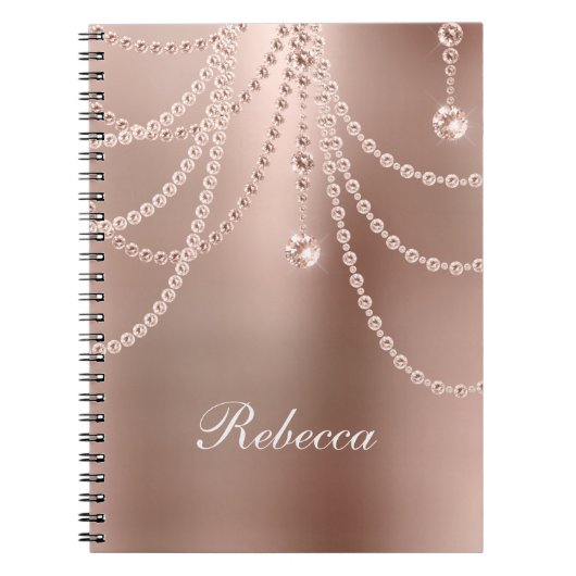 Carnet Rose Gold Perles Diamants Monogram Bling Glam  (Devant)