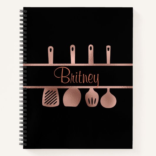 Carnet Rose Gold Recette Cookbook Ustensiles Personnalisé (Devant)