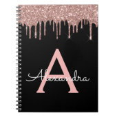 Carnet Rose Gold - Rose Pâle Noir Paillettes Monogramme N (Devant)